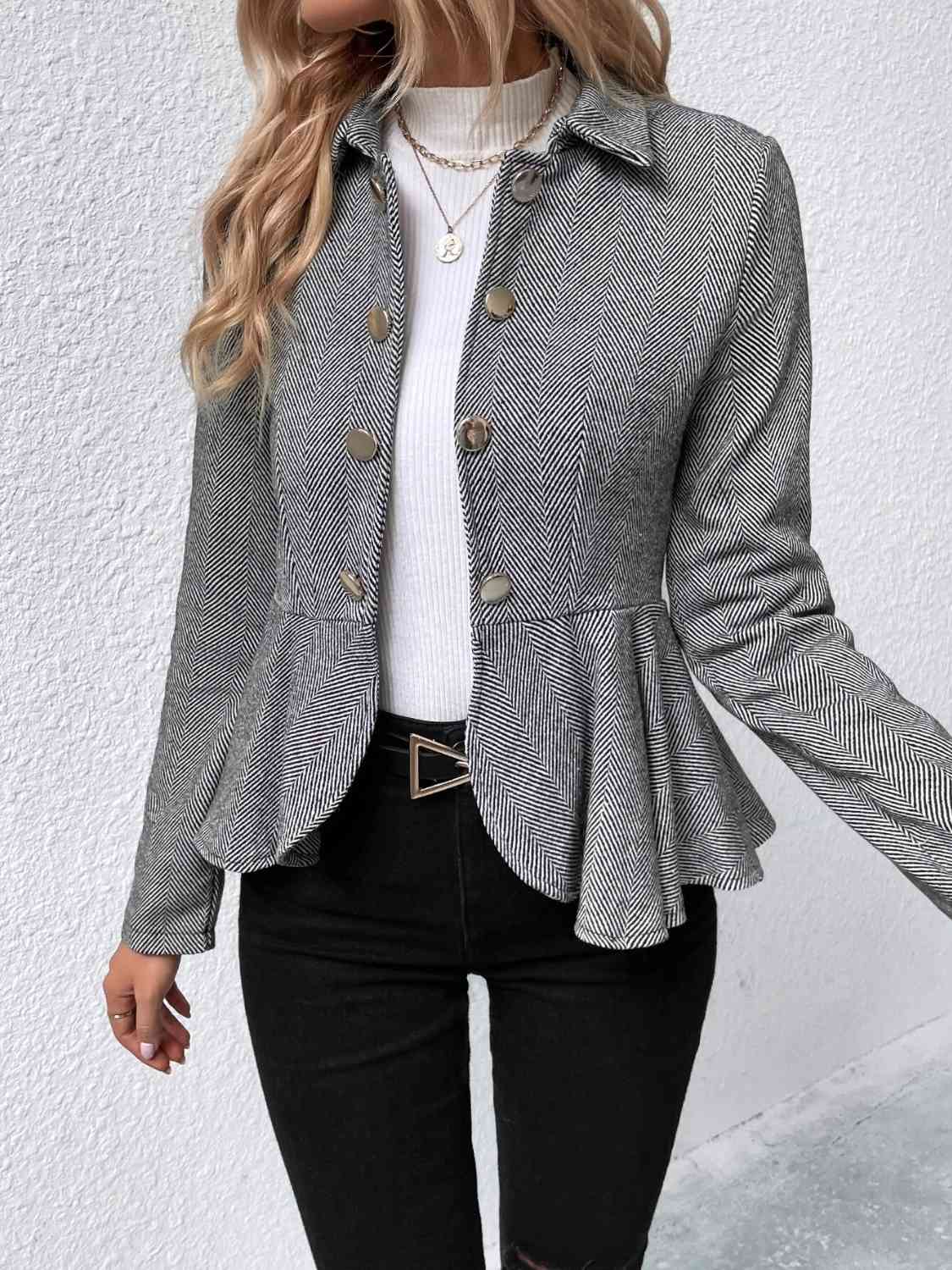 Ruffle Hem Collared Blazer