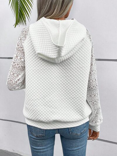 Lace Openwork Kangaroo Pocket Hoodie