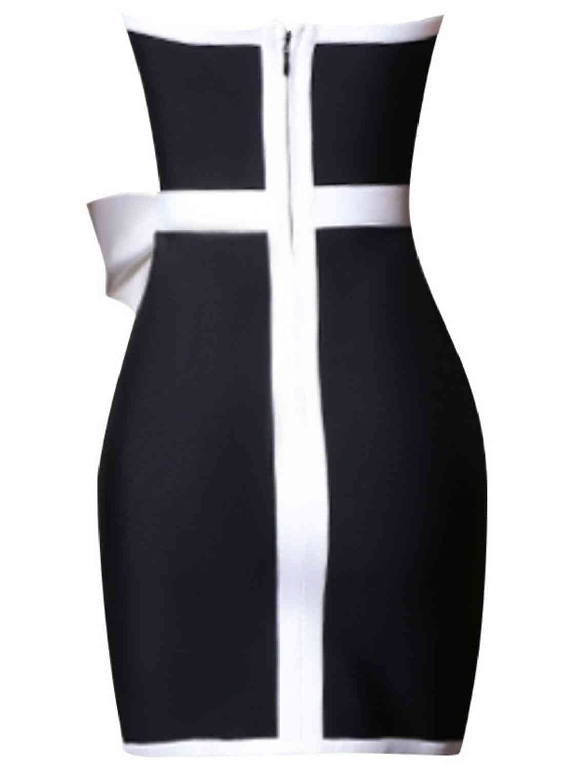 Contrast Strapless Bow Detail Dress