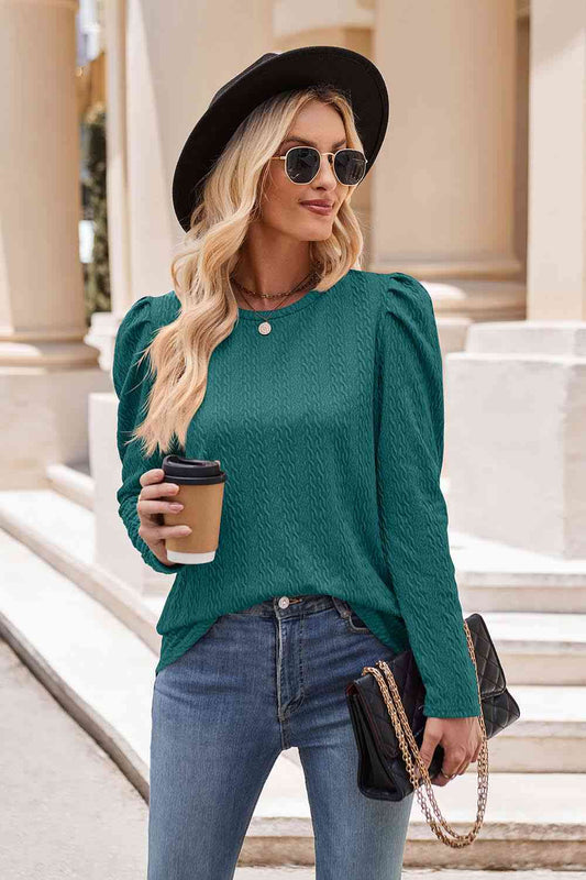 Round Neck Puff Sleeve Blouse