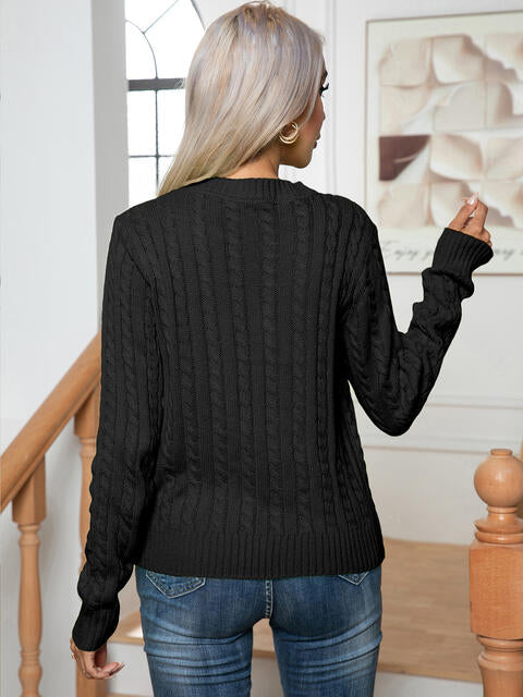 Cable-Knit Round Neck Long Sleeve Sweater