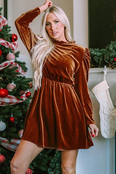 Frill Trim Long Sleeve Dress